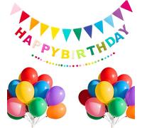 Felt Happy Birthday Banner with Balloons Kits, Colorful Rainbow Decorations Reusable 3D Happy Birthday Sign for Girls Kids Women, Wrinkle-Free Banner Party Deco for Wall Party Supplies