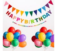 Felt Happy Birthday Banner with Balloons Kits, Colorful Rainbow Decorations Reusable 3D Happy Birthday Sign for Girls Kids Women, Wrinkle-Free Banner Party Deco for Wall Party Supplies