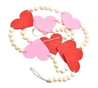Felt Heart Garland with Wood Beads and Jute Rope Valentines Day | Red Pink Rustic Banner, Easy to Hang for Doors, Mantel, Living Room, Party Planners