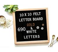 Felt Letter Board 10*10 inch Wooden Frame DIY Message Board Memo Menu Notice Kitchen Notes Board with 460 White & Gold Coloured Letters Numbers Symbols Emojis for Home,Restaurant,Party,Wedding