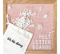 Felt Letter Board, 10x10in Changeable Letter Board with Letters White 301 Piece - Felt Message Board, Oak Frame Wooden Letter Board for Baby Announcements, Milestones, Office Decor & More (Pink)
