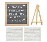 Felt Letter Board Set, 20x20cm Wooden Message Board with 340 Letters Numbers Symbols Grey Felt Board with Display Stand DIY Frame Message Sign for Home Office Party Wedding