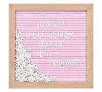 Felt Letter Board with 294 Letters, Numbers & Symbols - 10 x 10 inch Changeable Message Board with Wooden Frame Wall Mount Hook, Pink & Wood