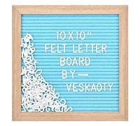 Felt Letter Board with 294 Letters, Numbers & Symbols - 10 x 10 inch Changeable Message Board with Wooden Frame Wall Mount Hook, Blue & Wood