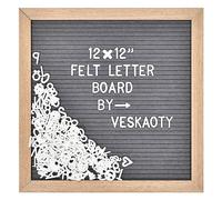 Felt Letter Board with 460 Letters, Numbers & Symbols - 12 x 12 inch Changeable Message Board with Wooden Frame Wall Mount Hook, (Gray Board & Wood Frame)