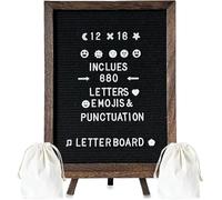 Felt Letter Board with 680 Letters, Numbers & Symbols, 16 x 12 inch, Changeable Message Board for Quotes, Farmhouse Decor Wall and Tabletop 2 Storage Bags, Dark brown frame with Black board