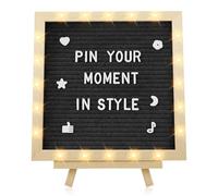 Felt Letter Board with LED Lights - 10 ×10" Custom Message Board with Changeable Letters & Stand, First Day of School Sign/Graduation/Pregnancy/Baby Announcement/Wedding/Classroom Decor, Black