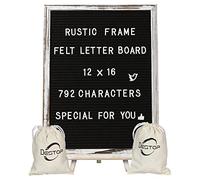 Felt Letter Board with Rustic Vintage Frame and Stand 12x16 inch,Black Changeable Letter and Message Board Includes 792 Letters, Numbers and Symbols, Hook to Hang, 2 Canvas Bags