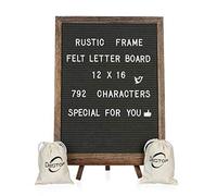 Felt Letter Board with Rustic Vintage Frame and Stand 12x16 inch, Dark Grey Changeable Letter and Message Board Includes 792 Letters, Numbers and Symbols, Hook to Hang, 2 Canvas Bags