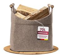 Felt Log Basket for Firewood Large [40 L] with Real Wood Handles (Oak) Easy to Clean Base - Made in Germany - Firewood Basket XXL - Firewood Basket Stable Made of Recycled Felt easy and green®