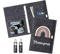 Felt Maternity Log Cover with Compartments - Scan Image, Vaccination Certificate & Insurance Chain Keep Safe - Perfect for Pregnant Women and Future Mothers - Cute Gift (Grey)