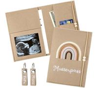 Felt Maternity Log Cover with Compartments - Scan Image, Vaccination Certificate & Insurance Chain Keep Safe - Perfect for Pregnant Women and Future Mothers - Cute Gift (Beige)