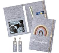 Felt Maternity Log Cover with Compartments - Scan Image, Vaccination Certificate & Insurance Chain Keep Safe - Perfect for Pregnant Women and Future Mothers - Cute Gift (Dark Grey)