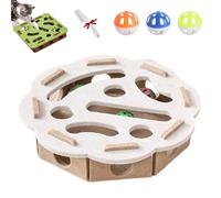 Felt Maze Cat Toys - Interactive Cat Brain Trainin Puzzle Toy, Kitten Nail File Scratcher, Interactive Felt Cats Scratch Toy with 3 Bell Balls for Indoor (Round-Camel)