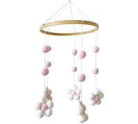 Felt Mobile Baby Mobile for Bed & Changing Table, Handmade Wind Chime with Natural Wooden Beads, Mobile Baby Crafts Felt, Newborn Gift for Boys and Girls, Light Pink