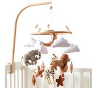 Felt Mobile for the Nursery - Cloud Star Animal Hanging Toy | Babyzi | Mobile with soft wooden frame, cute animal shapes; soothing decoration for cot, bedroom, playroom, children