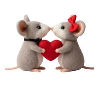Felt Mouse Decorations - Valentine's Day Figurine | Decorative Creatures Textile Handmade, Ideal for Living Room, Suite, Shelving, Work Space, Entrance, Glazing, Celebration, Union, Birth, Teenagers