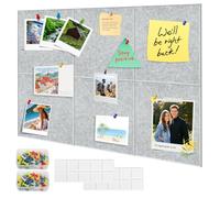 Felt Notice Board, Large, Self-Adhesive, 30 x 30 cm, Felt Wall Tiles with Pushpins, Felt Board, Memo Boards, Bulletin Board, Wall Decoration for Office, Kitchen, Photos Memos (Silver Grey, Pack of 6)