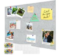 Felt Notice Board, Large, Self-Adhesive, 30 x 30 cm, Felt Wall Tiles with Pushpins, Felt Board, Memo Boards, Bulletin Board, Wall Decoration for Office, Kitchen, Photos Memos (Silver Grey, Pack of 12)