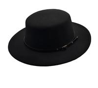 Felt Panama Fedora Hats for Woman Man - Classic Wide Brim Jazz Hat with Belt Buckle Size M, Flat Top - Black, M/L