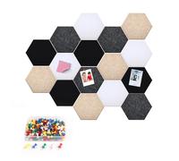 Felt Pin Board Wall Bulletin Board, 16Pcs Hexagon DIY Memo Board Notice Board with 60 Colorful Push Pins, Decorative Cork Board for Office Bedrooms