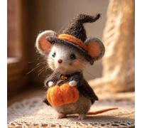Felt Pumpkin Mouse Ornaments, Handmade Wool Felt Mouse with Witch Hat, Cute Needle Felted Mouse Figurine, Halloween Felted Animal Collectible, Unique Home Decoration(Style-5)