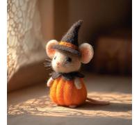 Felt Pumpkin Mouse Ornaments, Handmade Wool Felt Mouse with Witch Hat, Cute Needle Felted Mouse Figurine, Halloween Felted Animal Collectible, Unique Home Decoration(Style-2)