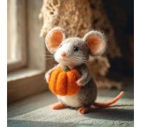 Felt Pumpkin Mouse Ornaments, Handmade Wool Felt Mouse with Witch Hat, Cute Needle Felted Mouse Figurine, Halloween Felted Animal Collectible, Unique Home Decoration(Style-6)