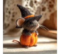 Felt Pumpkin Mouse Ornaments, Handmade Wool Felt Mouse with Witch Hat, Cute Needle Felted Mouse Figurine, Halloween Felted Animal Collectible, Unique Home Decoration(Style-3)