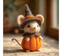 Felt Pumpkin Mouse Ornaments, Handmade Wool Felt Mouse with Witch Hat, Cute Needle Felted Mouse Figurine, Halloween Felted Animal Collectible, Unique Home Decoration(Style-1)