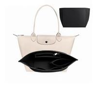 Felt Purse Organizer Insert for Longchamp Le Pliage - Multi-Pocket Bag With Zipper, Handbag Wallet Organizer, Folding Tote Bag Insert (Black, L)