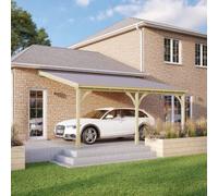 Felt Shingle Roof Car Port 3 Post - Wood - L350 X W506 Cm - Light Green