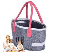 Felt Shopping Bag, Felt Bag for Women, Oval Felt Shopping Bag, Portable Audio Player Organiser, Foldable Children's Travel Toy Container with Handles, Cosmetic Container for Art, pink, see