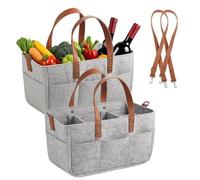 Felt Shopping Basket, 16 L Felt Bags, Shopping Bag with Compartments, Felt Bag, Storage, Foldable, Robust Firewood Bag for Outdoor Trips, Picnic, Shopping, Grey, 38 x 23 x 18 cm