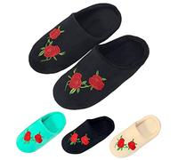 Felt Slippers for Women with Rubber Sole Closed Slippers Women's Non-Slip Winter Slippers Warm Solid Cuddly Slippers with Rose Embroidery Cotton Shoes Funny Felt Slippers Flowers Slippers, Green, 5 UK