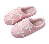 Felt Slippers Women's Winter Elegant Slippers with Bow Tie Slippers Warm Slippers Plush Slippers Memory Foam Slippers House Slippers Lined Mules Hut Shoes, pink, 5.5 UK