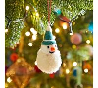 Felt Snowman Pom Pom Bauble - Felted Ornament - Wool Christmas Bauble - Felt Handmade Xmas Décor - Classic Tree Ornament (Green)