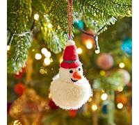 Felt Snowman Pom Pom Bauble - Felted Ornament - Wool Christmas Bauble - Felt Handmade Xmas Décor - Classic Tree Ornament (Red)
