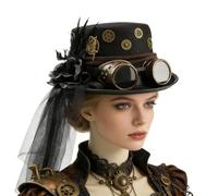 Felt Steampunk Hat, 5.1in Top with Goggles, Steam Punk Costume Hat | Steampunk Hat with Mesh Veil and Gear Decor, Victorian Gothic Costume Top Hat for Halloween, Cosplay, Party Stage Performance