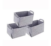 Felt Storage Basket with Handle, Wool Felt Foldable Open Storage Bins Boxes Collapsible Organizer for Clothing, Toys, Books, Newspaper, Multi Size(3 Pcs),lightgray,XS