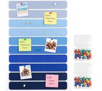 Felt Strip Bulletin Boards with Self-Adhesive, 10Pack 33x5cm Cork Board Alternative with 50 Pins, Blue Pinboard for Walls Bedroom Home Office Decor, for DIY Photo Memo Display