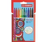 STABILO Trio 2-in-1 - Fibre-Tip Pen and Fineliner - Pack of 10 - Assorted Colours