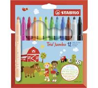 STABILO Trio Jumbo Felt Tip Colouring Pen -Wallet of 12, Assorted Colours