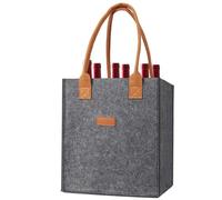 Felt Wine Bag for 6 Bottles - 23 x 18 x 26 cm, Reusable Carrier, Divided Organizer Bag, Durable Felt Bottle Holder, Gift Accessories for Wine Lovers, Portable Drink, gray, Siehe Beschreibung, See