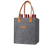 Felt Wine Bottle Bag - Wine Carrier Tote for 6 Bottles | Wine Bottle Holder with Divider | Reusable Wine Travel Bag with Handle | Reusable Grocery Bags, Gray, Consulte la descripción, See description