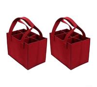 Felt Wine Bottle Carrier Bag with Removable Dividers A Half Dozen Bottle Storage Tote for Travel Party Picnic Lightweight Wine Transport Sleeve with Handle（2*RED）