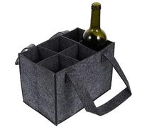 Felt Wine Carrier Bag - 6 Compartments Bottle Holder | Durable Portable Alcohol Container, Easy Carry Travel Container, Sturdy Handles - Convenient Drink Transport for Birthdays, Events, gray, see