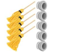 FELTECHELECTR 10pcs Mini Bucket Mop Kit with 5 Yellow Mops and 5 Grey Buckets, Halloween Miniature Dollhouse Cleaning Tools for Micro Landscape and Small House Decoration Random Random Color