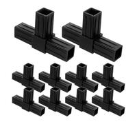FELTECHELECTR 10pcs Plastic Square Tube Connector - 0.8 Inch Black Tee Adapter - Three Way Joint - Square Tubing T Piece for Display Rack Shelf Unit Awning Frame Greenhouse