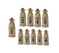 FELTECHELECTR 10pcs Vintage Linen Wine Bottle Bags Set 15x35cm with Numbers 1-10, European Style Wedding and Party Wine Bag for Bottle Packaging